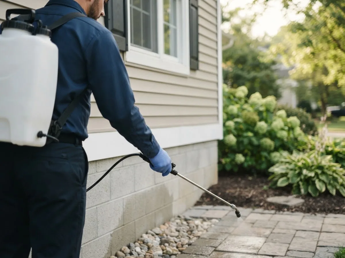 Pest control technician inspecting a home in Bluff City, AR